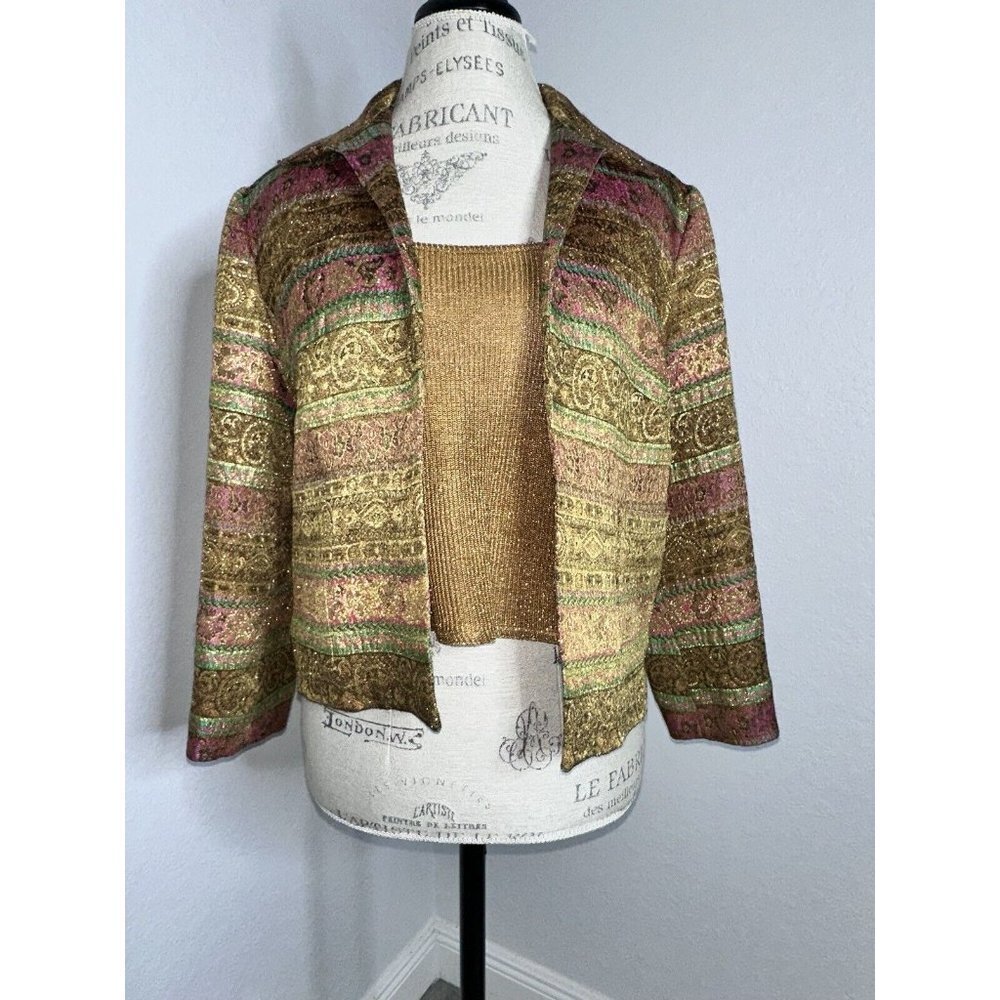 Patchington Blazer & Top Women's Gold Metalic Brown Size S/M 2 Pieces Made USA - Picture 5 of 9